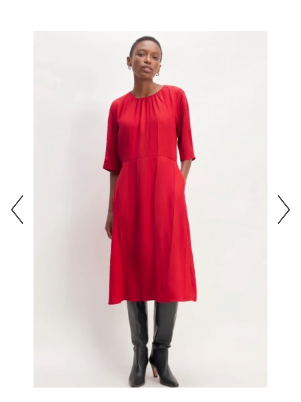 Everlane The City Dress Striped Ruched Red Midi Dress Size 16 NWT